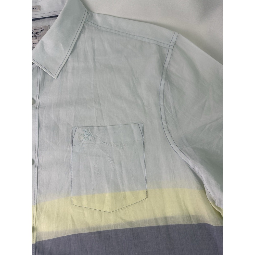 Penguin Heritage Slim Fit 2XL Short Sleeve Blue Yellow Lightweight See-Through